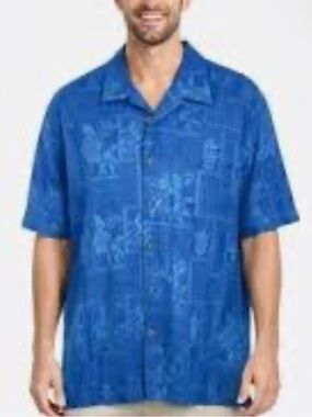 JAMAICA JAXX! Men's Blue Short-Sleeve Hawaiian Button-Up Shirt XL